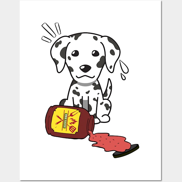 Funny Dalmatian Spills a jar of BBQ Sauce Wall Art by Pet Station